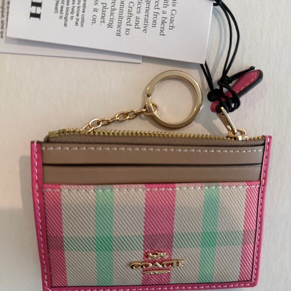 Coach Mini Skinny Id Case w wristlet/wallet /Plaid Print set/pink/ multi - Picture 11 of 16